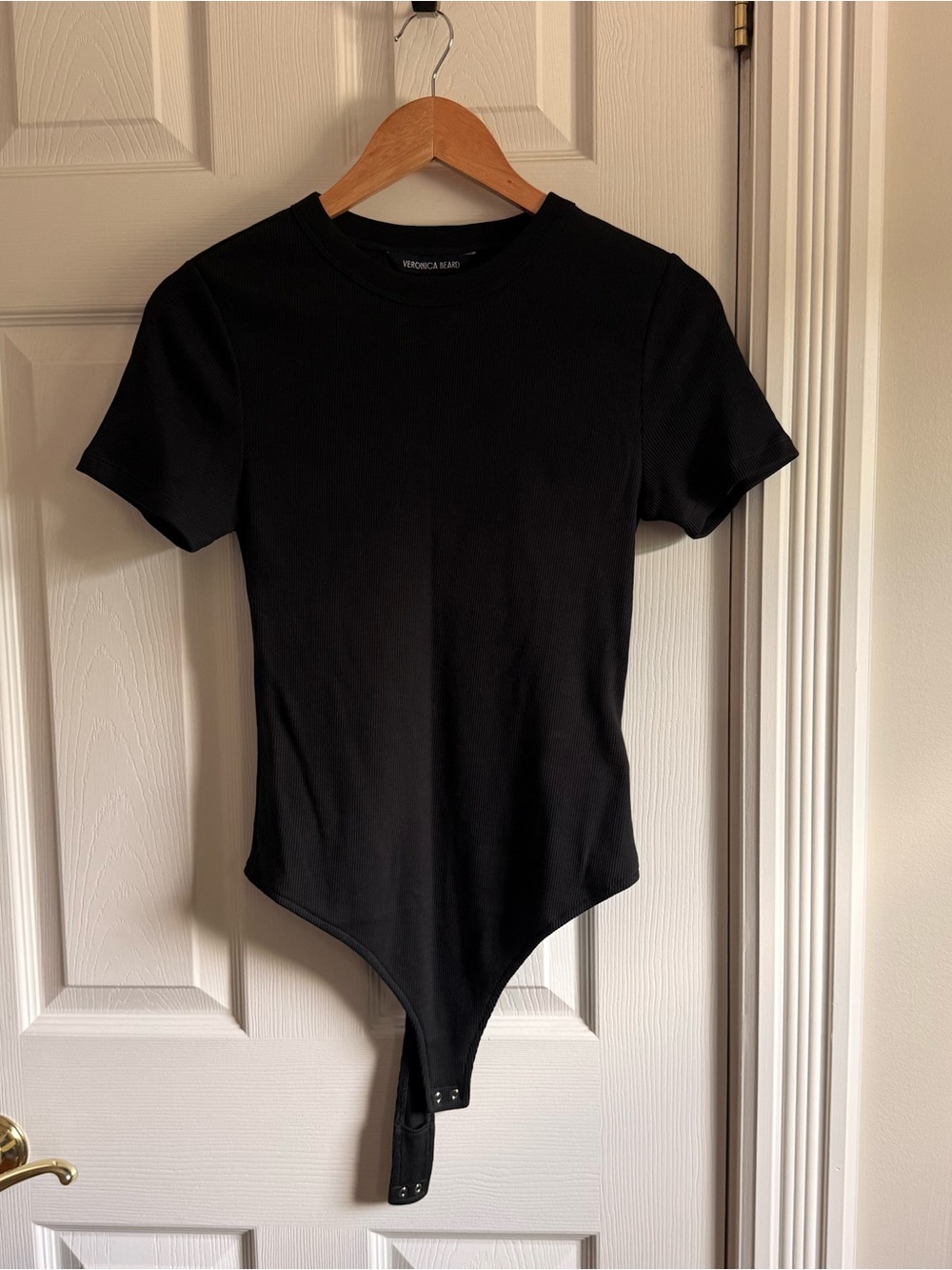 Veronica Beard Black Ribbed Crewneck Bodysuit | Size Small | NWOT